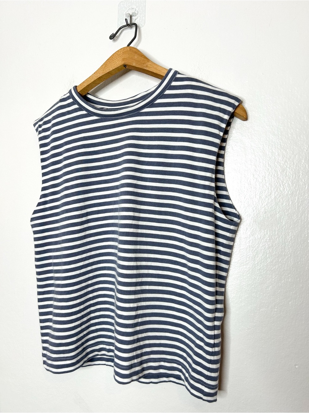 Madewell Womens Blue Grey Striped Structured Shoulder Muscle Tee Tank Top Small - Picture 4 of 8